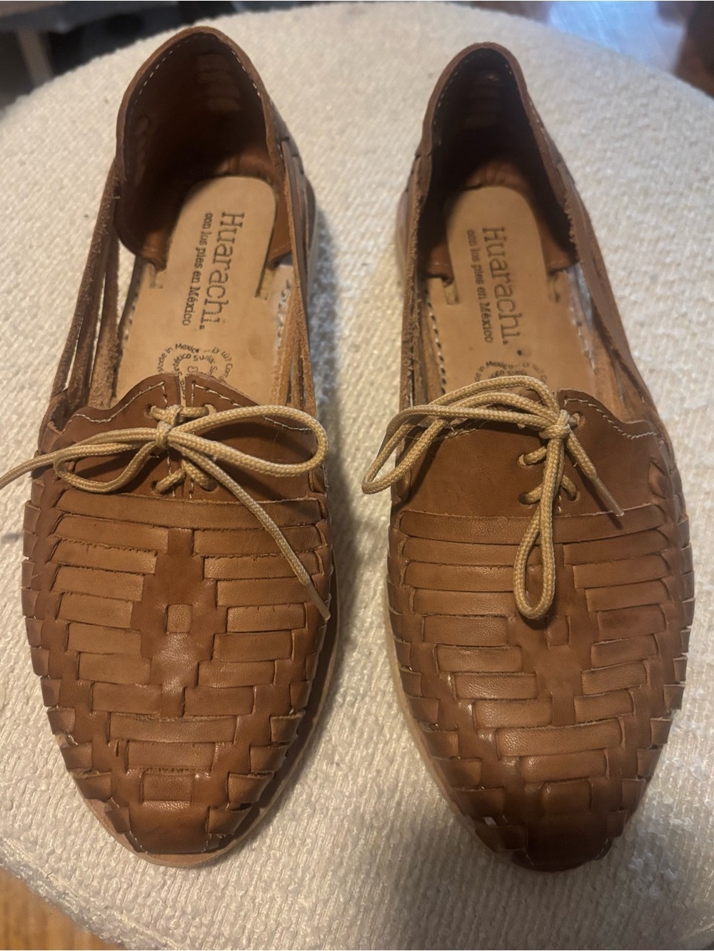 Women's Tan Woven Leather Loafers